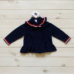 NWT Janie and Jack Navy Red White Ruffle Cardigan Resort Valentines 3-6 Months